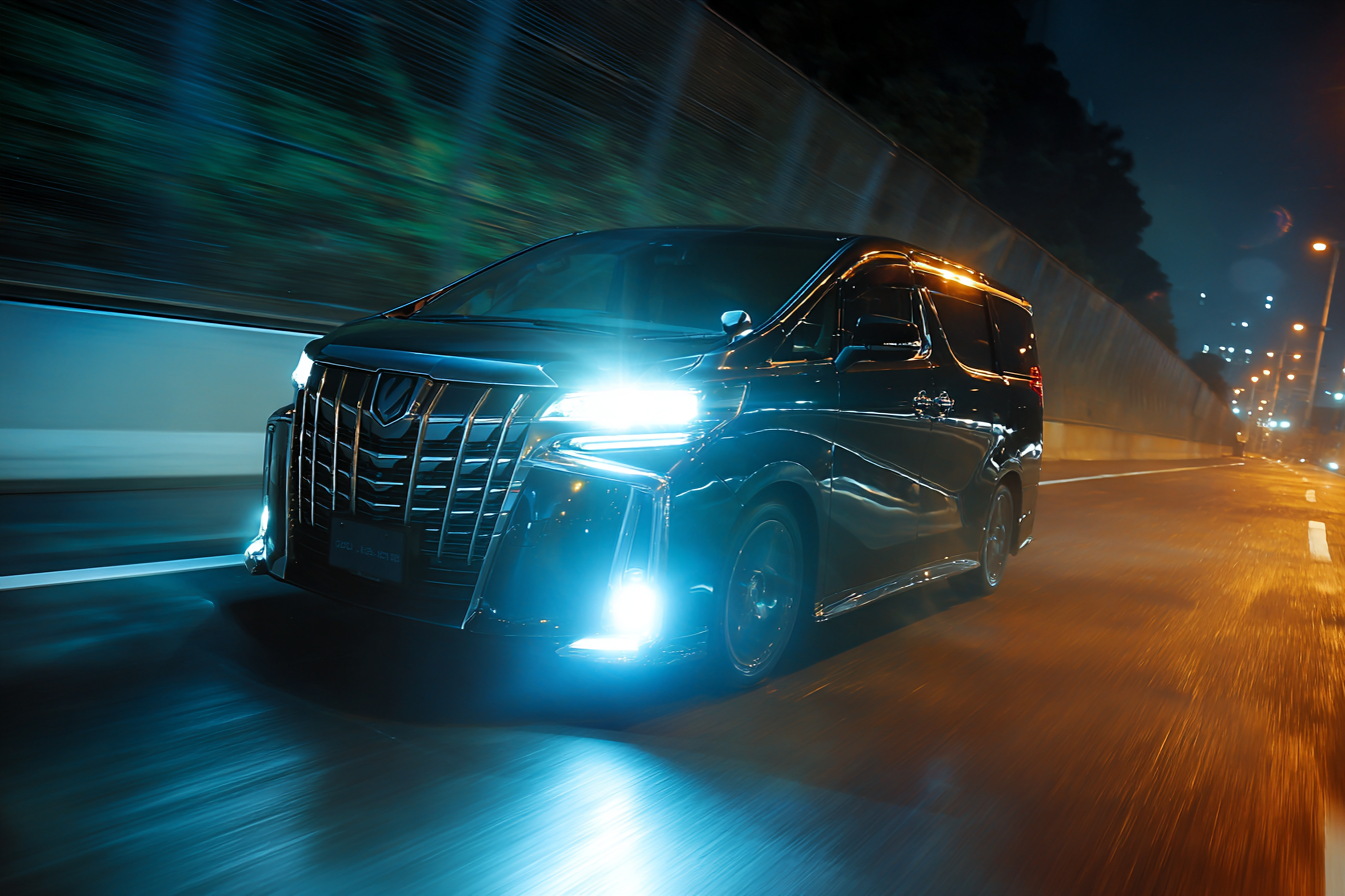 ヘッドライトを点灯するアルファード