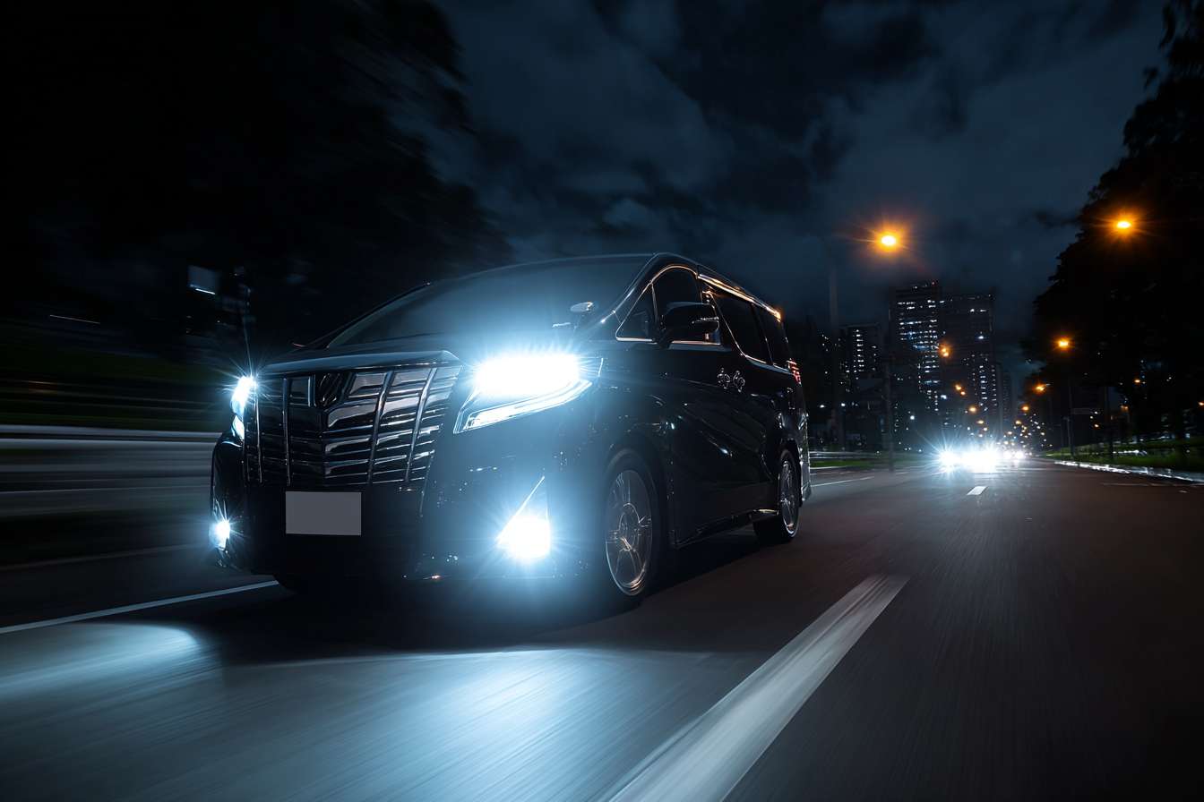 ヘッドライトを点灯するアルファード